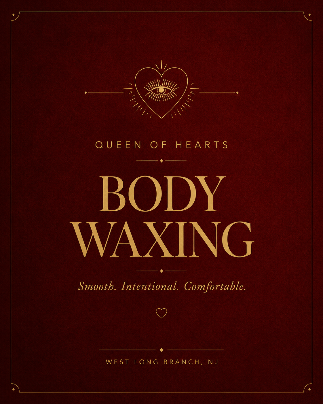 Body waxing service graphic for Queen of Hearts Wax Studio in West Long Branch, NJ